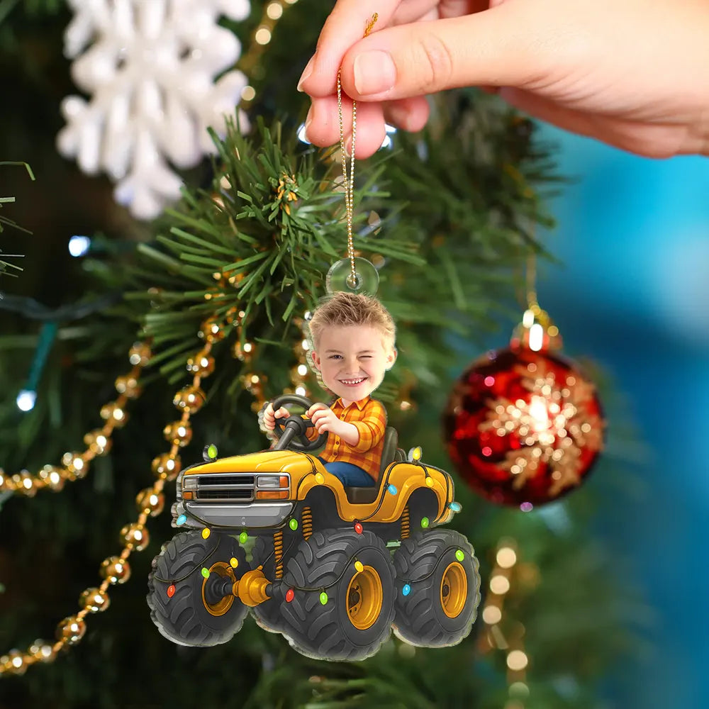 CustomPhotoFaceKidRidingMonsterTruck PersonalizedAcrylicPhotoOrnament TK856 CLA1527