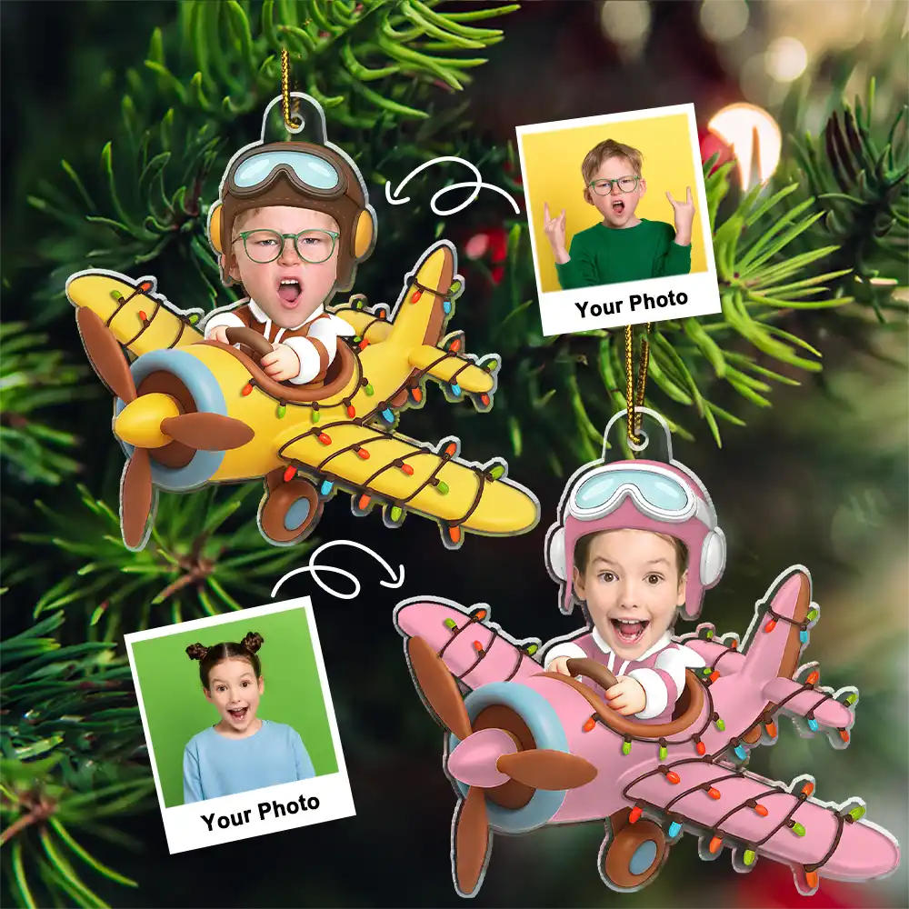 CustomPhotoFunnyKidFaceAirplane PersonalizedAcrylicPhotoOrnament TG066 CLA1533 MOCKUPDEF