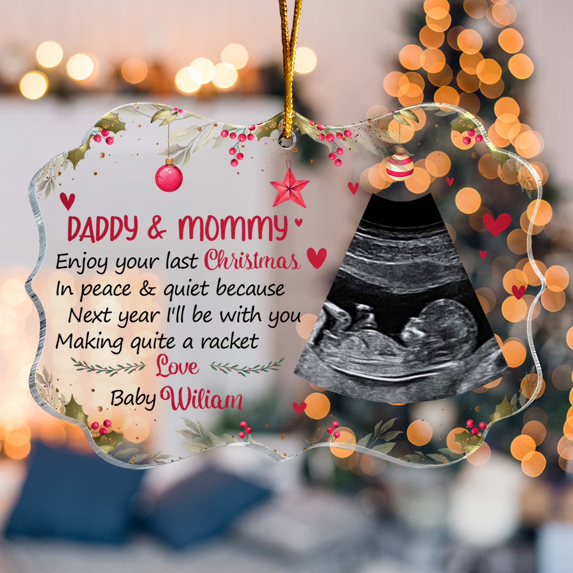 Enjoy Your Last Christmas In Peace _ Quiet Personalized Acrylic Ornament Christmas Gift For Daddy To Bemommy to be mom Father Grandma Grandpa Family Members 4