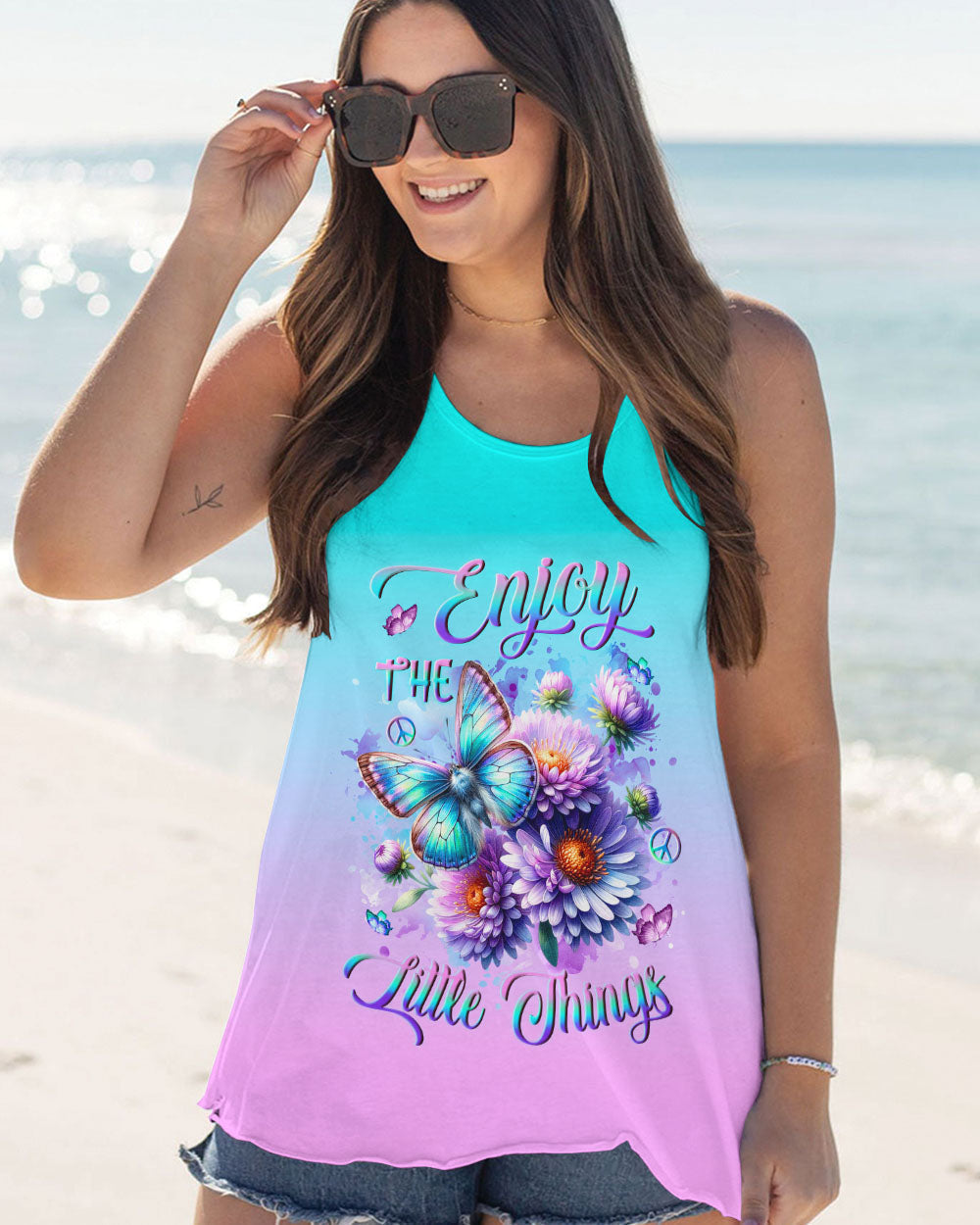 Enjoy the Little Things Tie Dye Daisy Butterfly Design for Women AOP Shirts _9_ n9HQP