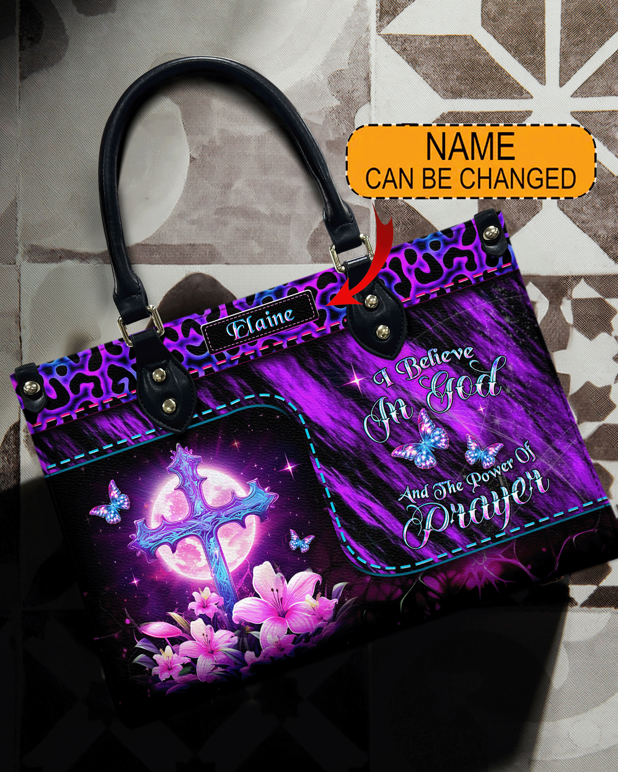 Faith IBelieveInGodCrossLiliesLeatherHandbag Yhdu2503243
