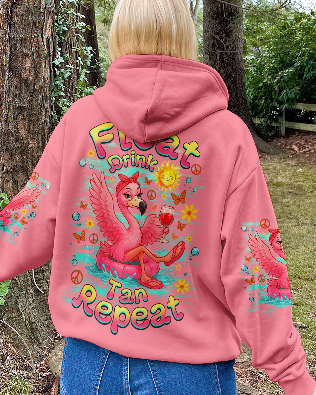 Float Drink Tan Repeat Funny Flamingo Pink Summer Vibes Design for Women AOP Shirts _7_ eI5G9