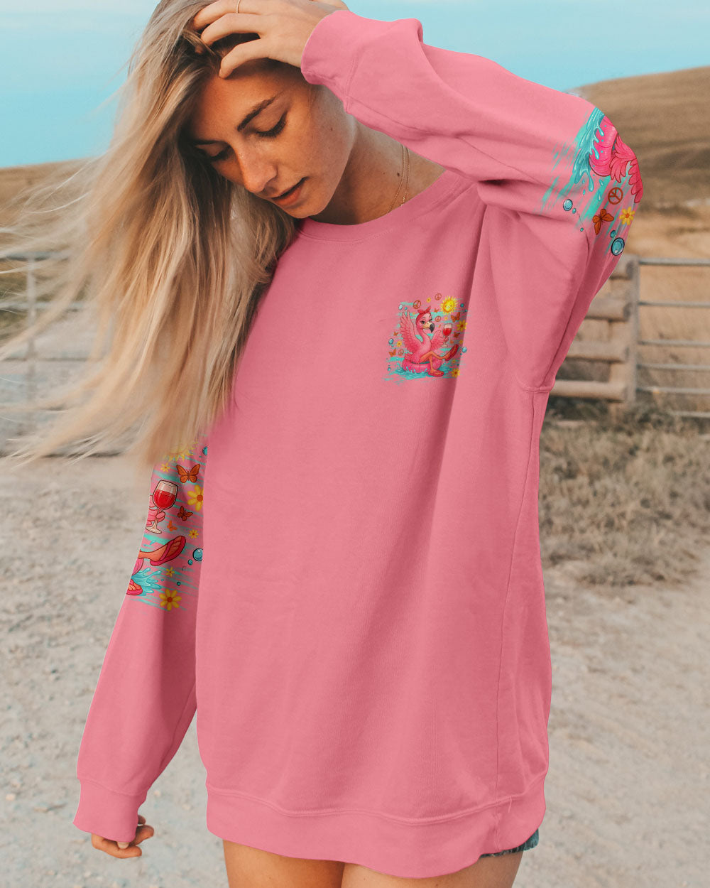 Float Drink Tan Repeat Funny Flamingo Pink Summer Vibes Design for Women AOP Shirts _8_ GtyJa