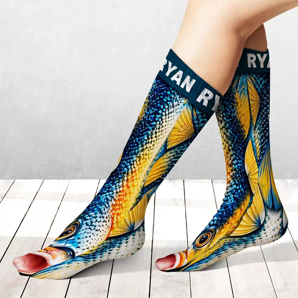 FunnyGagGiftForFishermanHusbandSon PersonalizedFishIllusionSocks HT874 CLA4262 Mk1