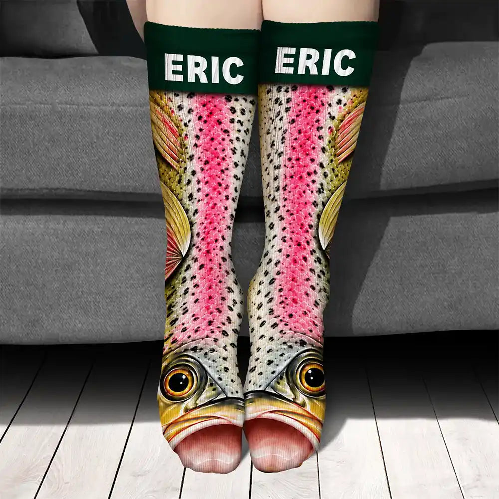 FunnyGagGiftForFishermanHusbandSon PersonalizedFishIllusionSocks HT874 CLA4262 Mk4
