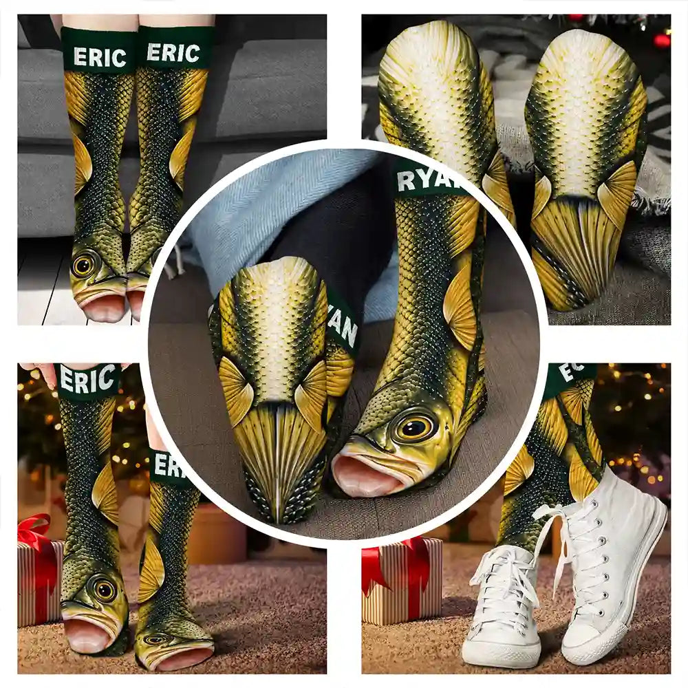 FunnyGagGiftForFishermanHusbandSon PersonalizedFishIllusionSocks HT874 CLA4262 Mk5