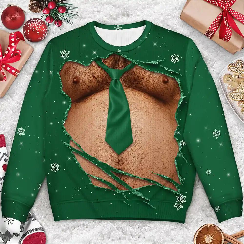 FunnyHairyBellyAbsBodyChristmas PersonalizedUnisexUglySweater MI413 CLA3980 MK2