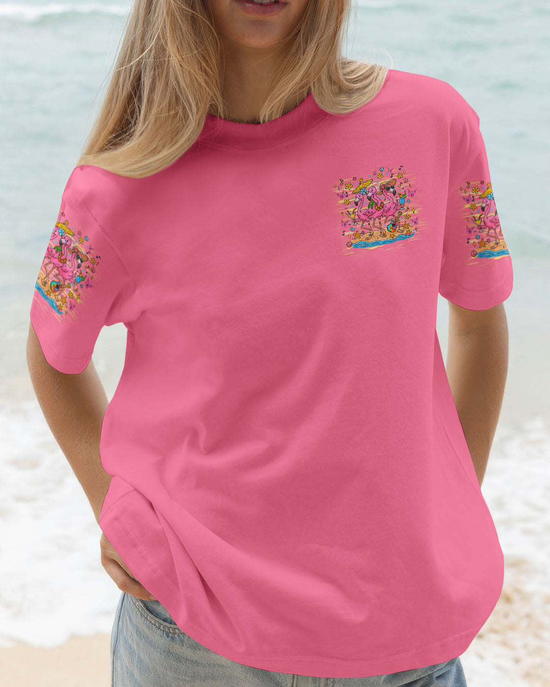 Good Times Crazy Friends Flamingo Fun and Colorful Summer Graphic Tee for Women AOP Shirts _3_ loAPd