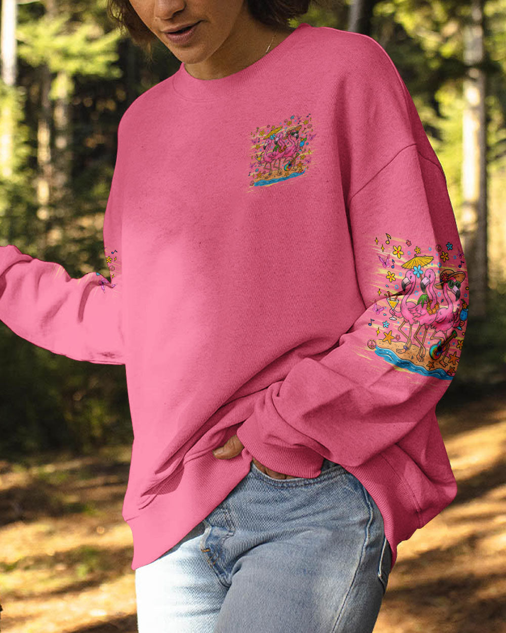 Good Times Crazy Friends Flamingo Fun and Colorful Summer Graphic Tee for Women AOP Shirts _9_ 60HzR