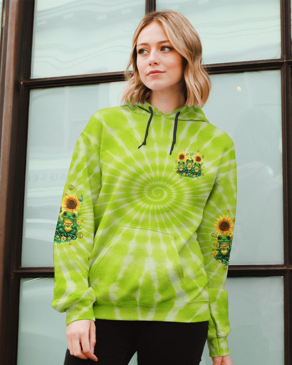 Good Times Crazy Friends Frog Fun Tie Dye with Sunflowers Graphic Tee for Women AOP Shirts _7_ 3Dmny