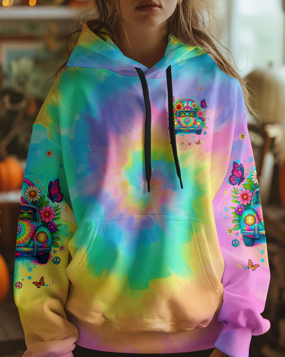 Good Times Crazy Friends VW Bus Colorful Tie Dye with Psychedelic Design for Women AOP Shirts _6_ ZD58k