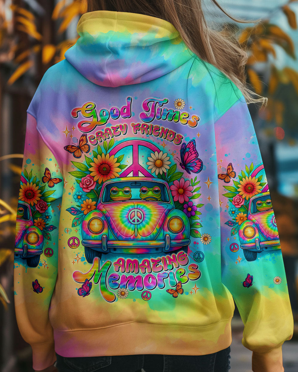 Good Times Crazy Friends VW Bus Colorful Tie Dye with Psychedelic Design for Women AOP Shirts _7_ XnoxI