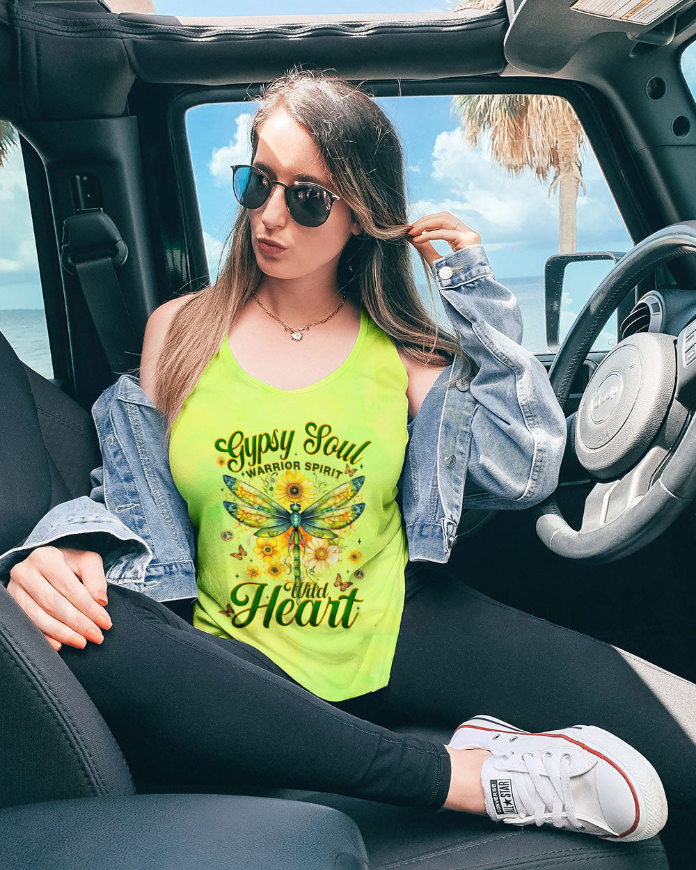 Gypsy Soul Warrior Spirit Wild Heart Dragonfly and Sunflowers Graphic AOP Shirts _11_ RZsA3