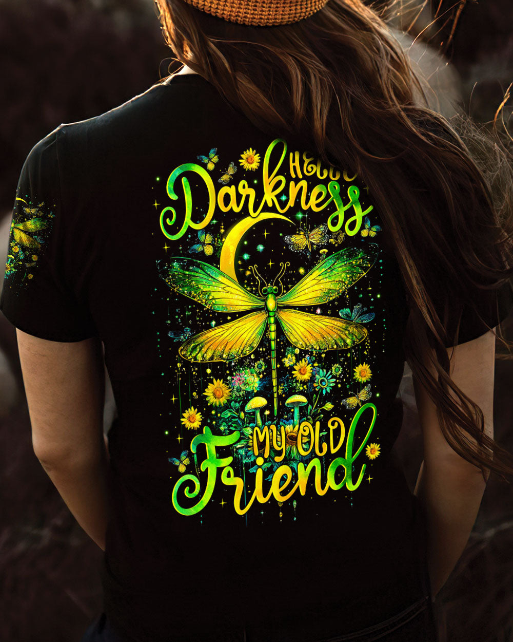 Hello Darkness My Old Friend Green Dragonfly Moon Graphic AOP Shirts _13_ yuhIw