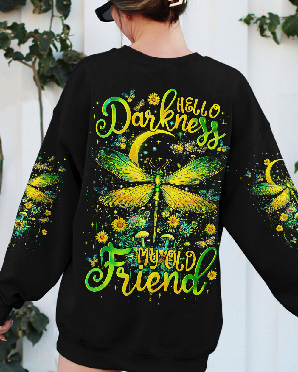 Hello Darkness My Old Friend Green Dragonfly Moon Graphic AOP Shirts _3_ 958K4