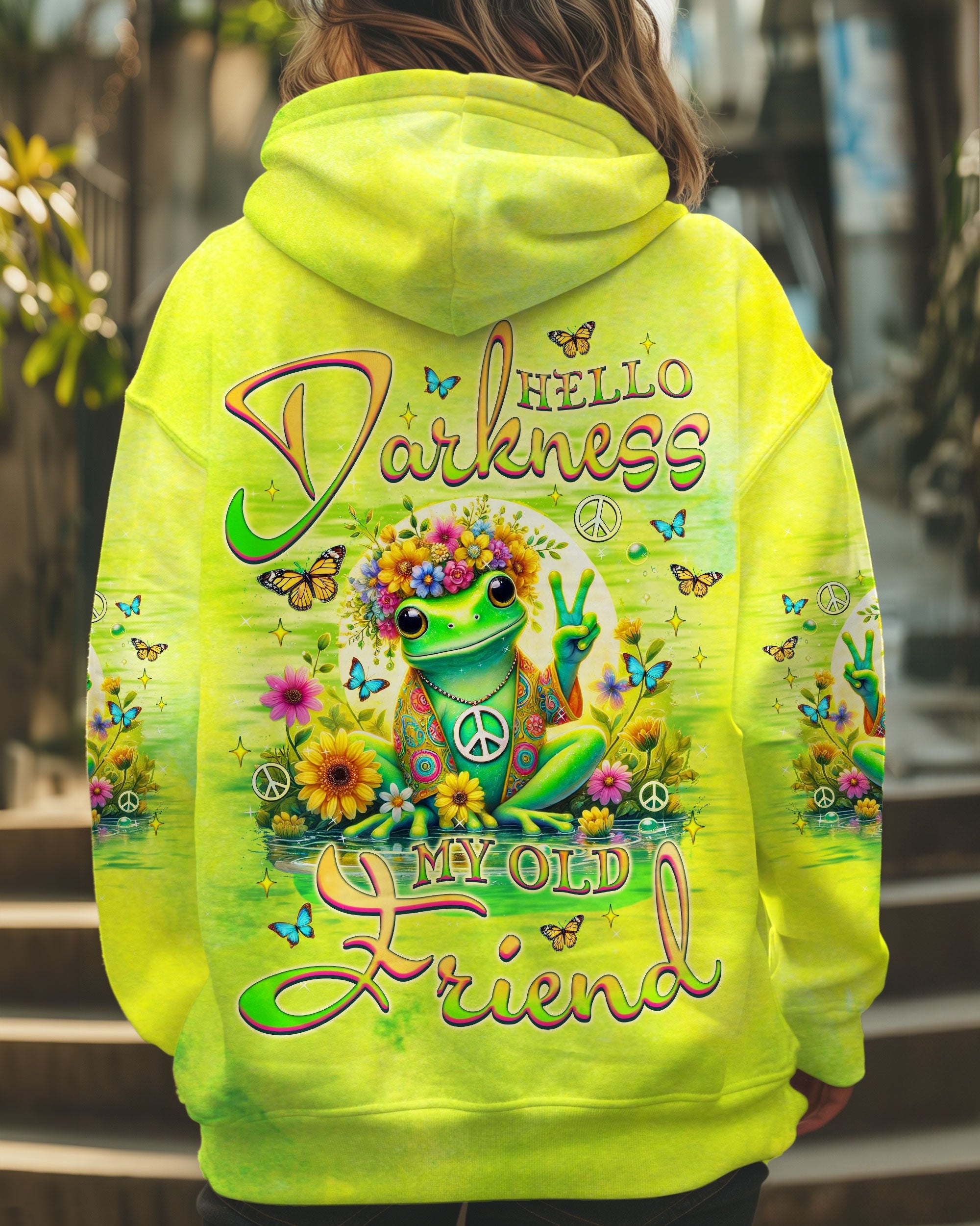 Hello Darkness My Old Friend Tie Dye Frog Sunflower Hippie Style AOP Shirts _1_ Q1Lg4