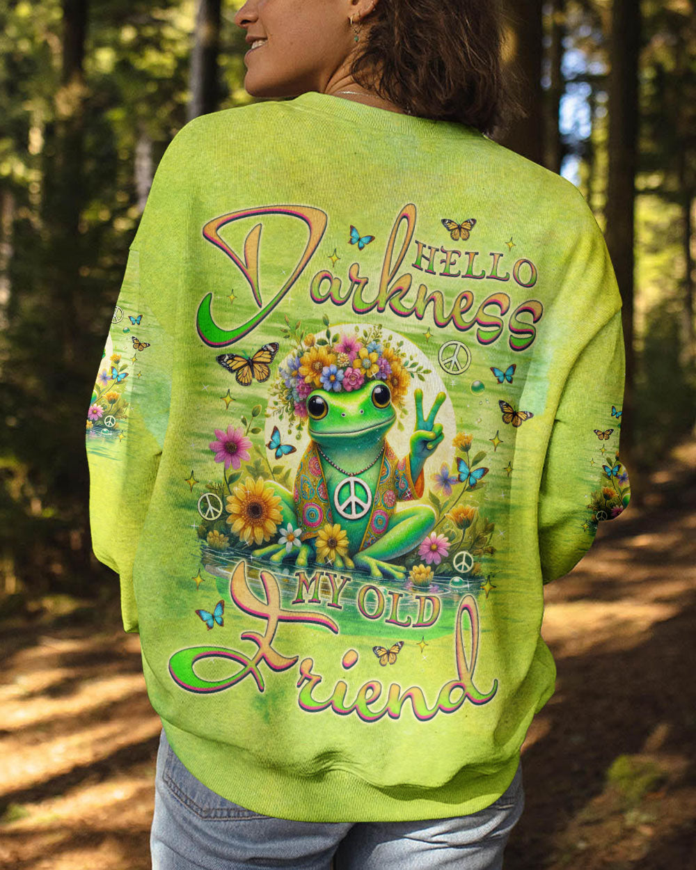 Hello Darkness My Old Friend Tie Dye Frog Sunflower Hippie Style AOP Shirts _3_ B4Hpq