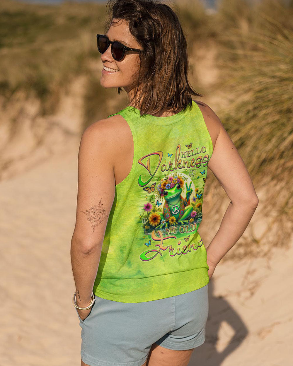 Hello Darkness My Old Friend Tie Dye Frog Sunflower Hippie Style AOP Shirts _7_ CHxc9