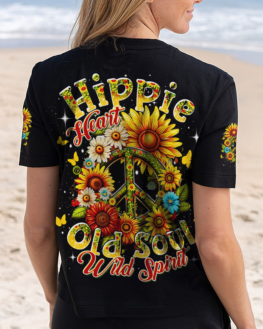 Hippie Heart Old Soul Wild Spirit Sunflower Peace Sign AOP Shirts _12_ 9ehXO