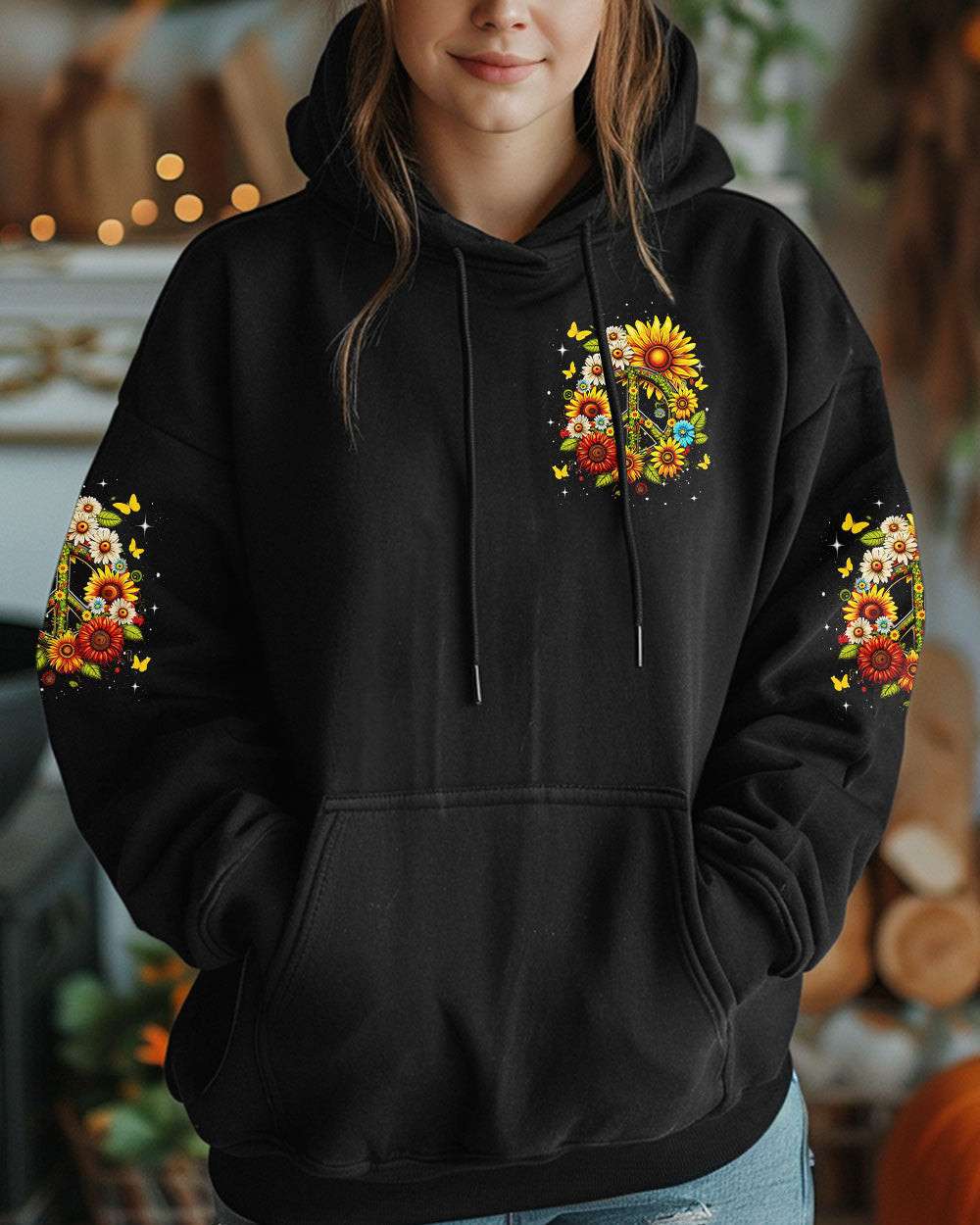 Hippie Heart Old Soul Wild Spirit Sunflower Peace Sign AOP Shirts _13_ V0Apf