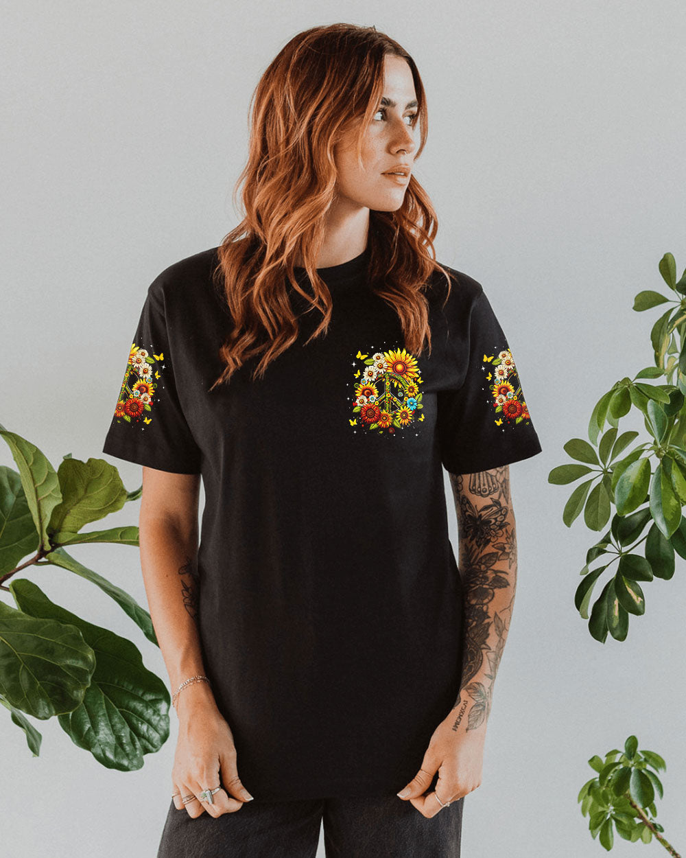 Hippie Heart Old Soul Wild Spirit Sunflower Peace Sign AOP Shirts _9_ RNR2y