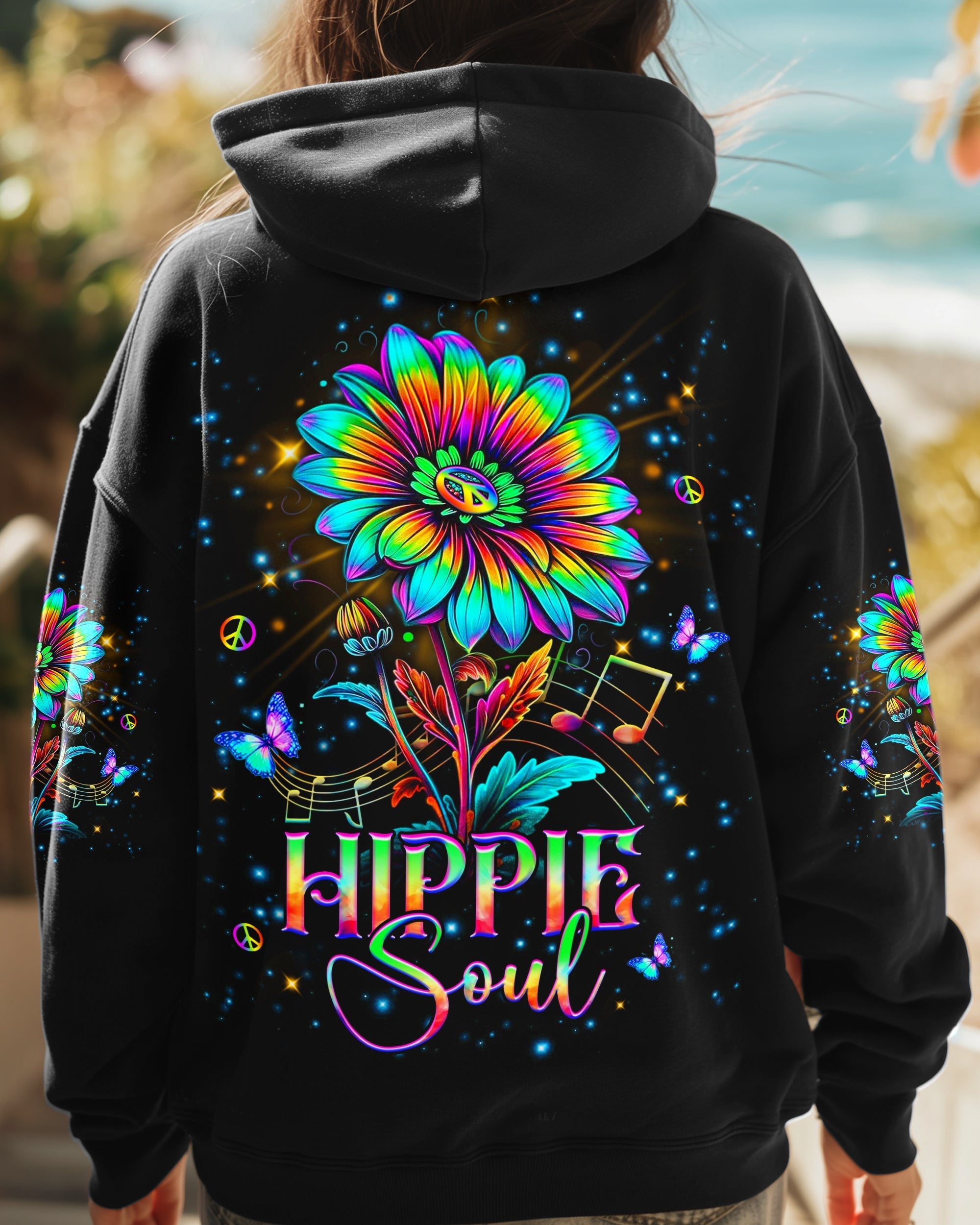 Hippie Soul Music Sunflower and Peace Symbol Graphic AOP Shirts _1_ BcLeu