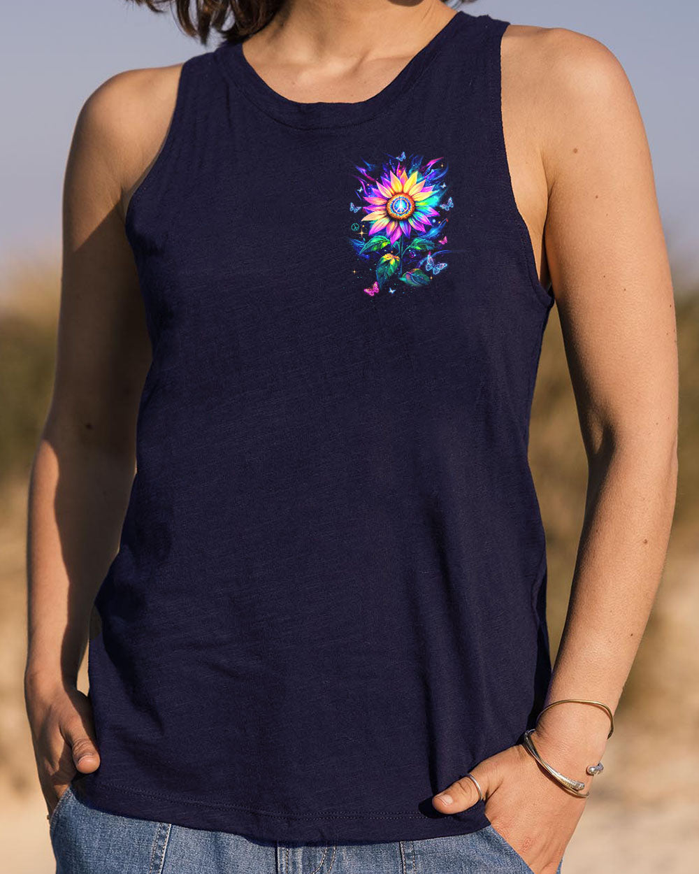 Hippie Soul Sunflower Colorful Butterflies Peace Flower Graphic AOP Shirts _6_ Ygak7