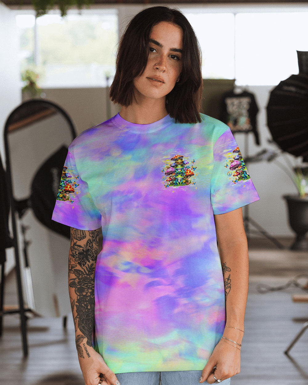Hippie Squad Frog Psychedelic Mushroom Colorful Tie Dye AOP Shirts _13_ x8SeN