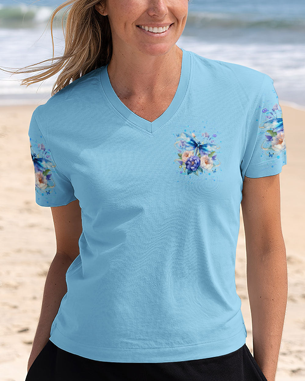 I Believe There Are Angels Among Us Blue Dragonfly with Peony AOP Shirts _12_ ylsbL