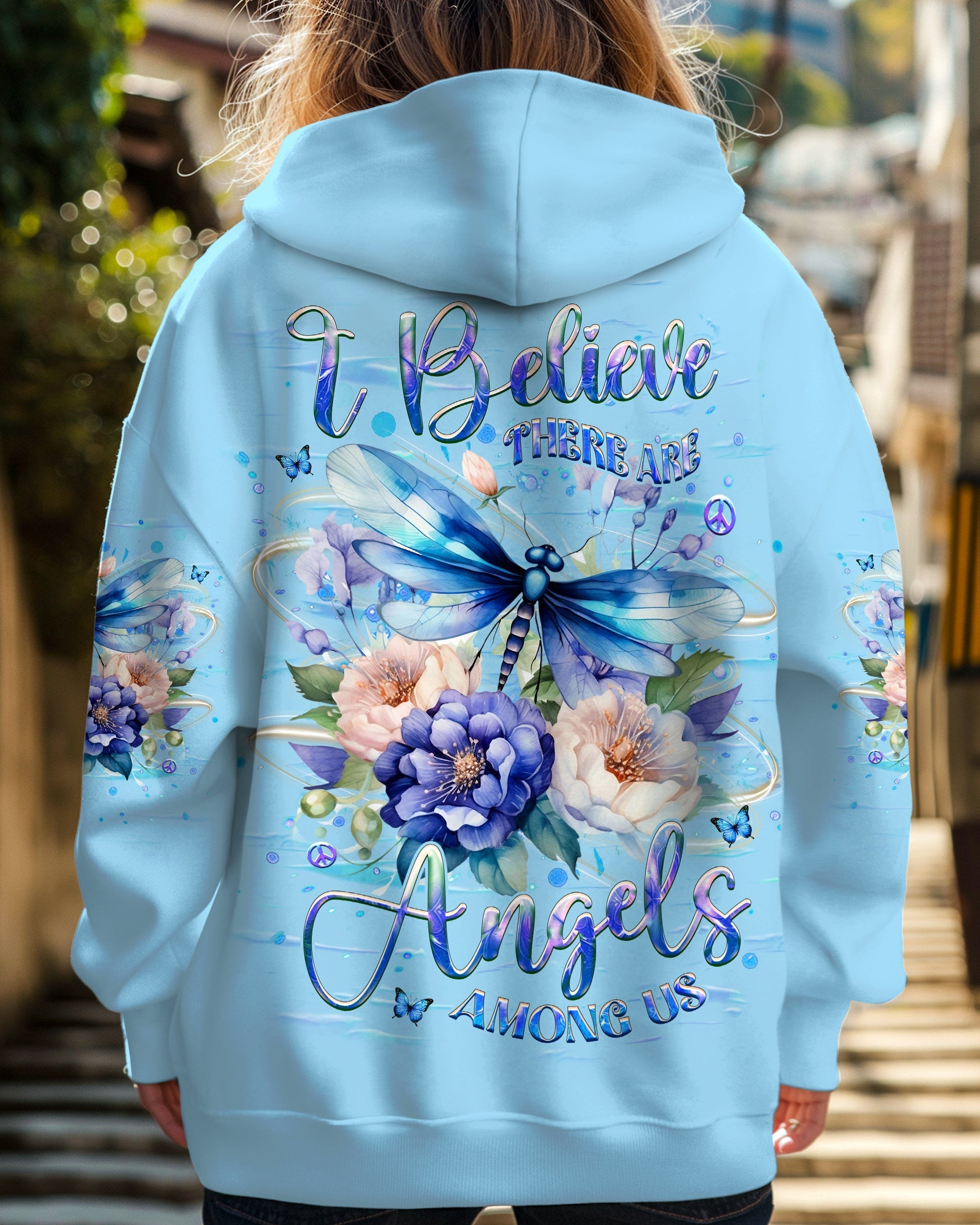 I Believe There Are Angels Among Us Blue Dragonfly with Peony AOP Shirts _1_ rRjfP