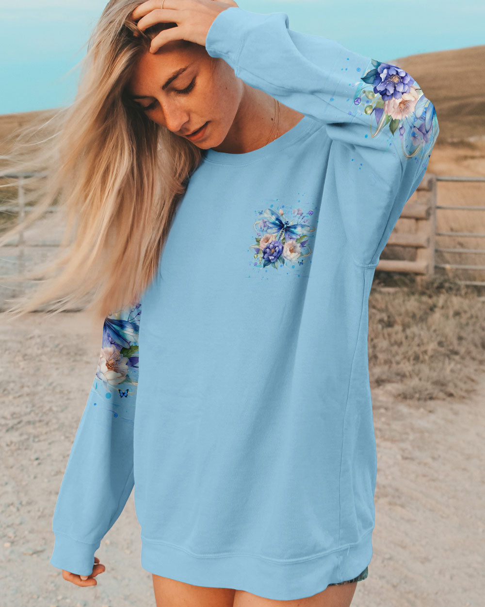 I Believe There Are Angels Among Us Blue Dragonfly with Peony AOP Shirts _2_ EJ9DI