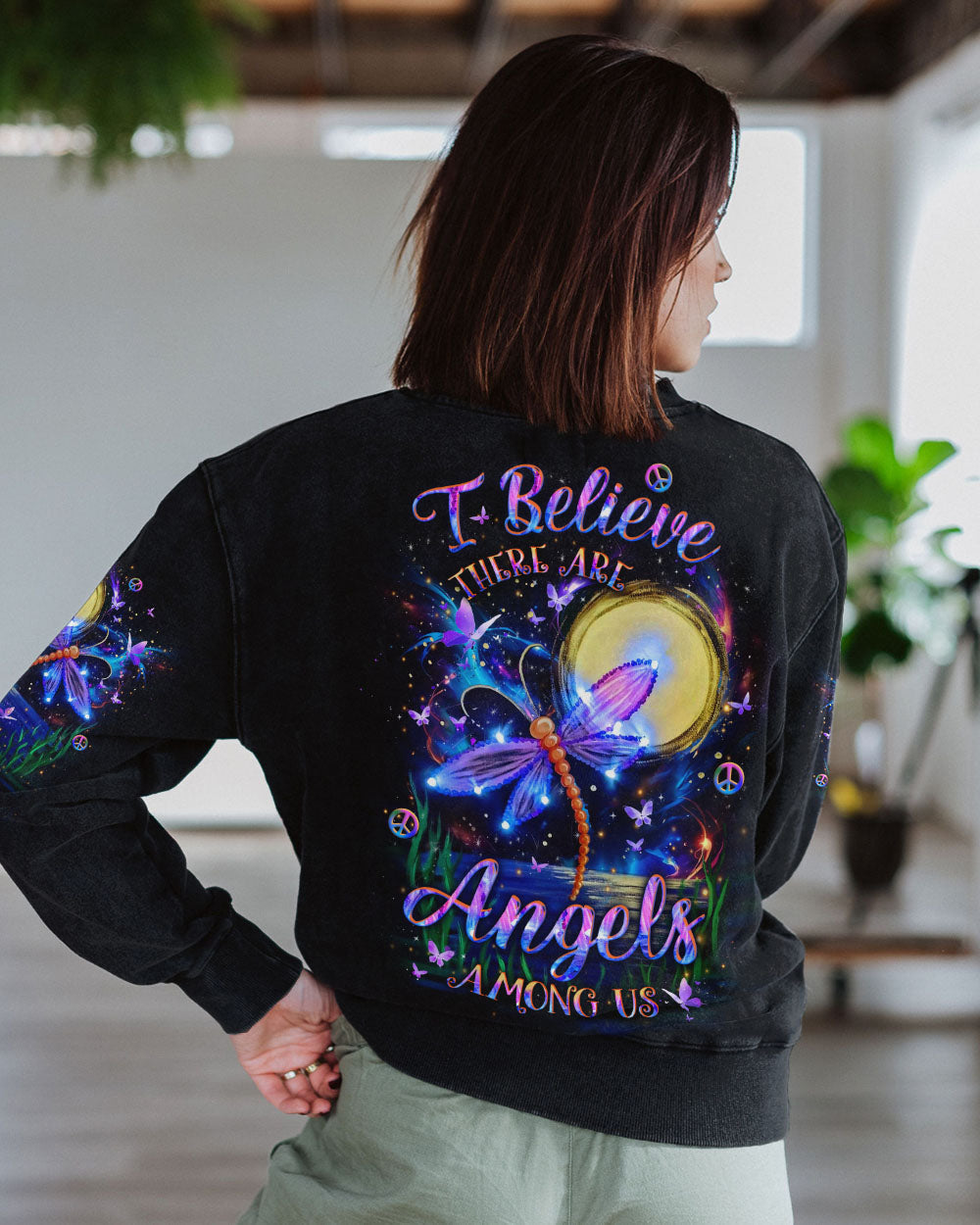 I Believe There Are Angels Among Us Dragonfly and Moon Memorial AOP Shirts _5_ KpEbr