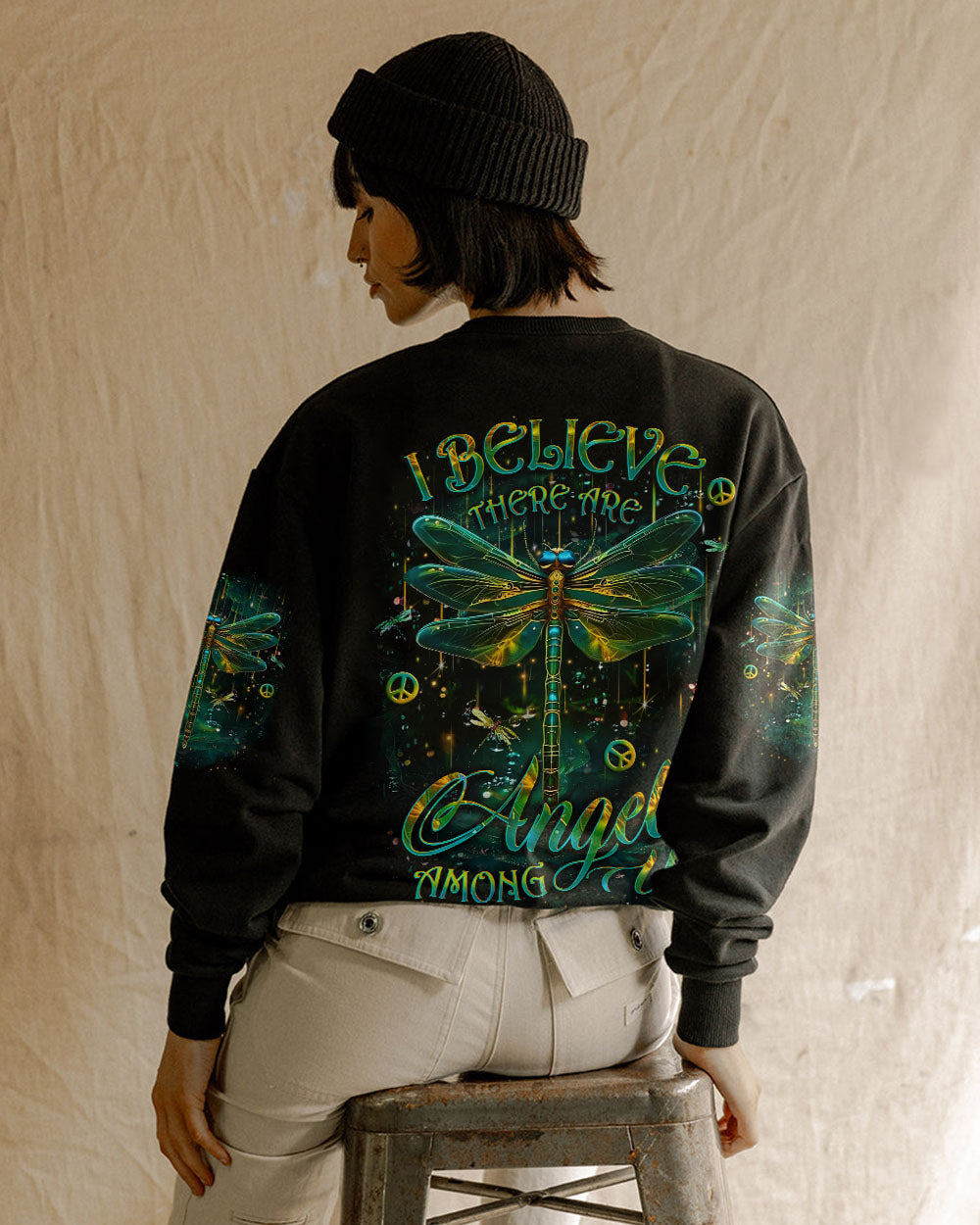 I Believe There Are Angels Among Us Green Dragonfly Peace Symbols AOP Shirts _3_ bcoMx