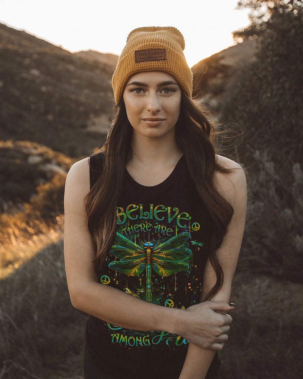 I Believe There Are Angels Among Us Green Dragonfly Peace Symbols AOP Shirts _5_ ONtsk