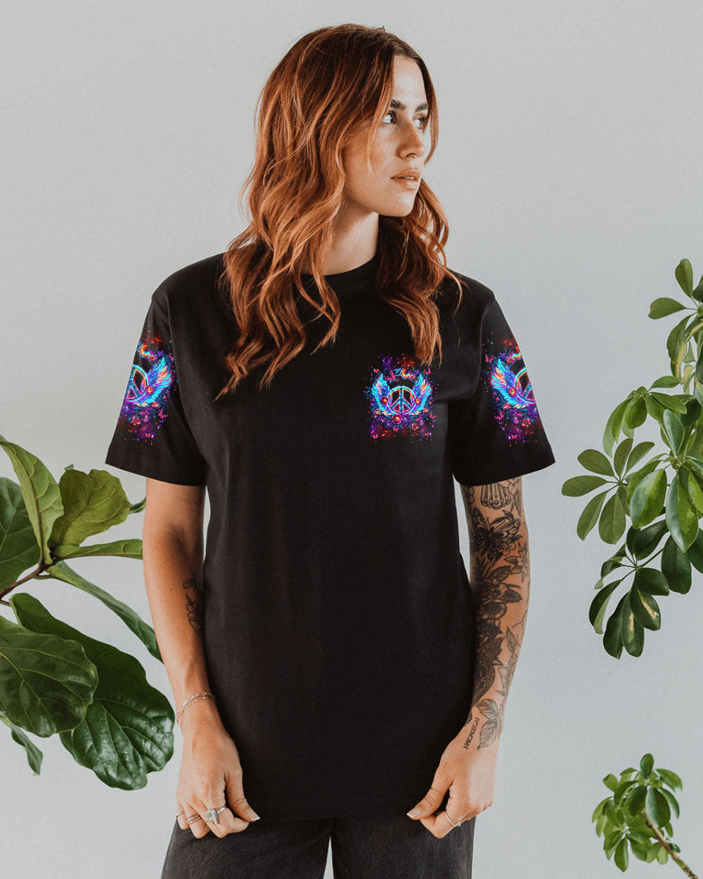 I Believe There Are Angels Among Us Neon Peace Sign Angel AOP Shirts _9_ g5RSZ