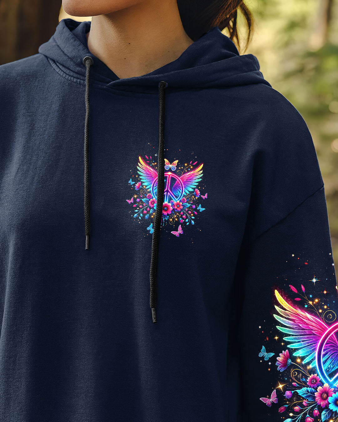 I Believe There Are Angels Among Us Neon Peace Wing Floral AOP Shirts _14_ t67lg