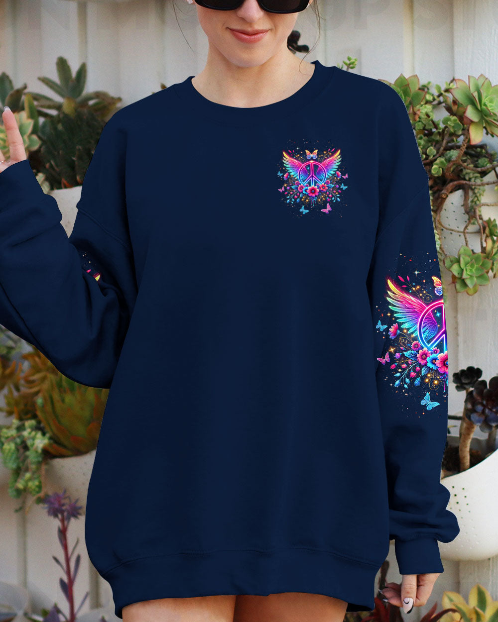 I Believe There Are Angels Among Us Neon Peace Wing Floral AOP Shirts _2_ KIeLN