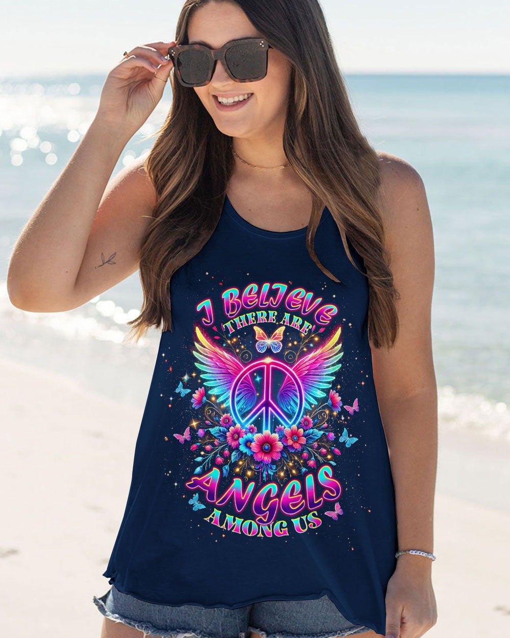 I Believe There Are Angels Among Us Neon Peace Wing Floral AOP Shirts _5_ 4wJNc