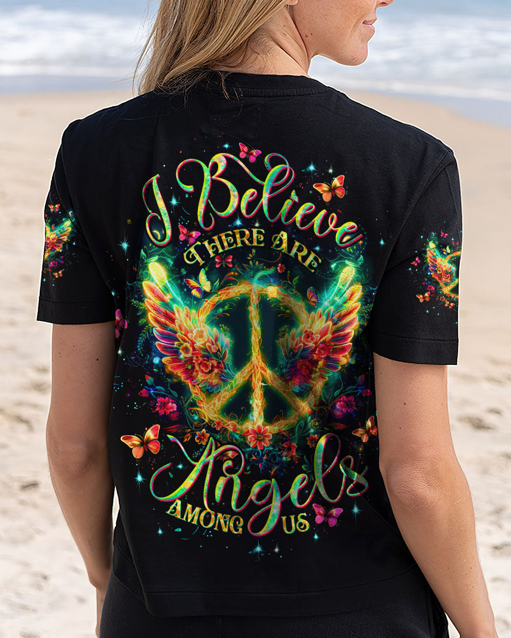I Believe There Are Angels Among Us Peace Sign Wings Graphic AOP Shirts _12_ yLwxD