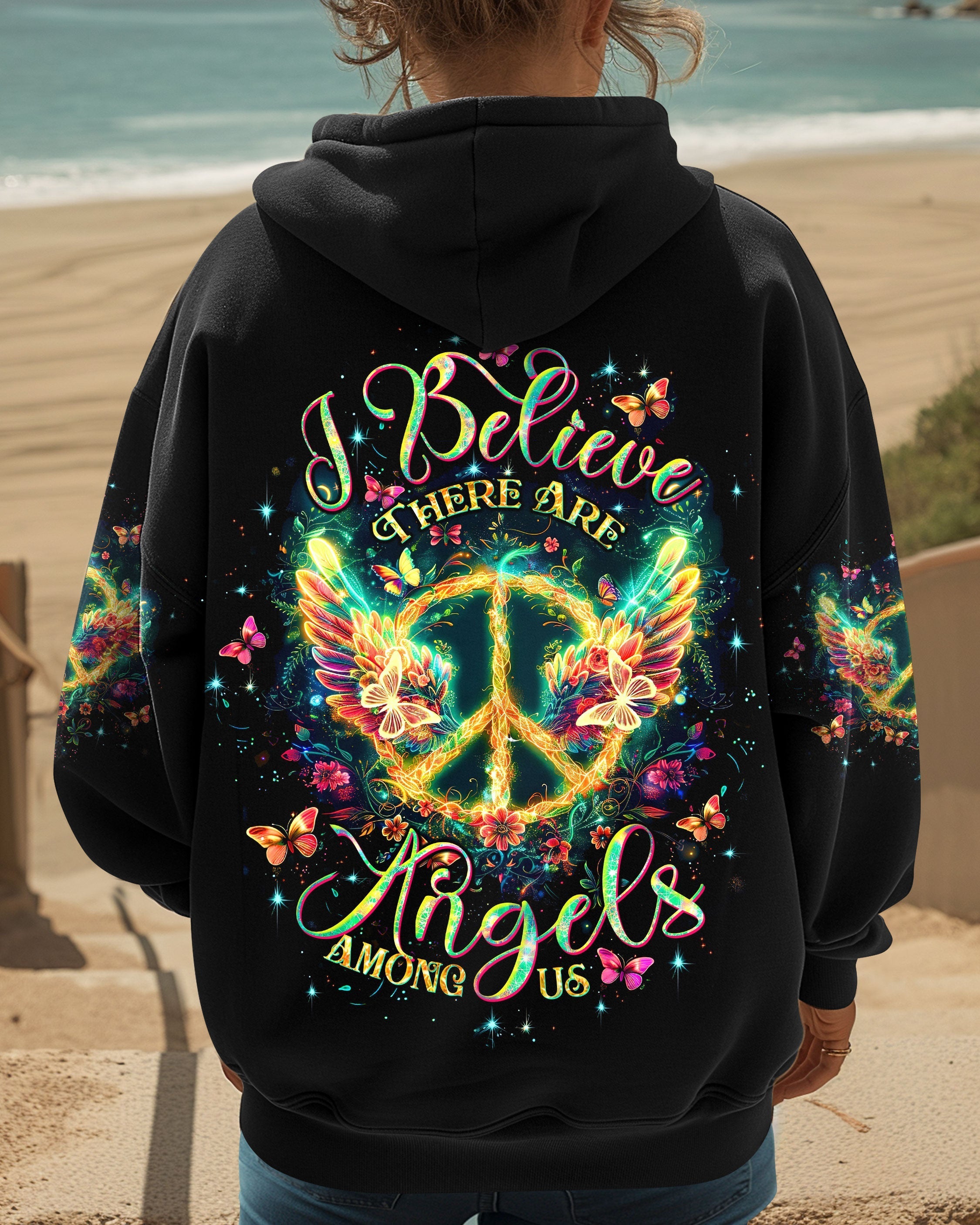 I Believe There Are Angels Among Us Peace Sign Wings Graphic AOP Shirts _1_ 3yM2j