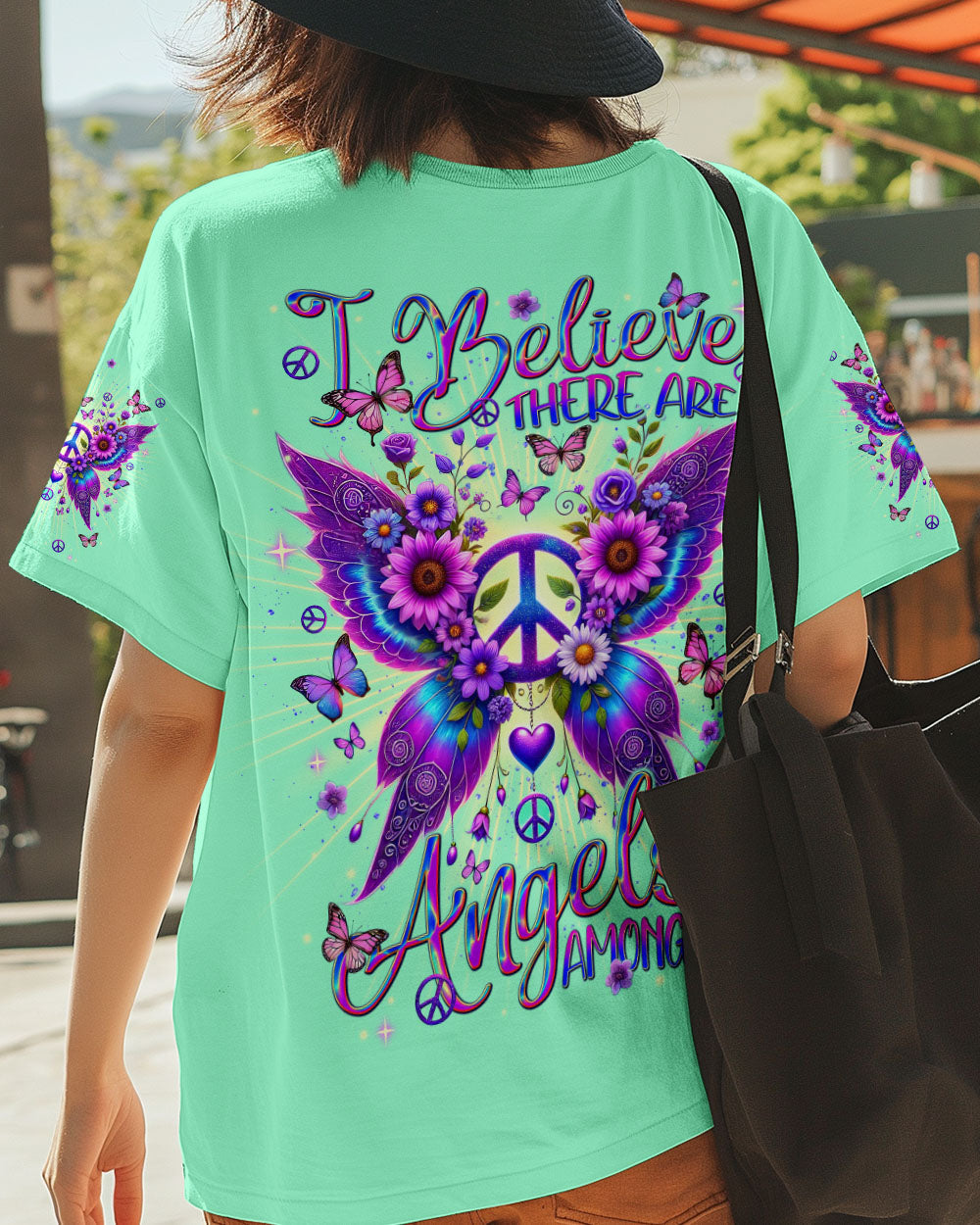 I Believe There Are Angels Among Us Peace and Butterfly Wings AOP Shirts _6_ mu4yC