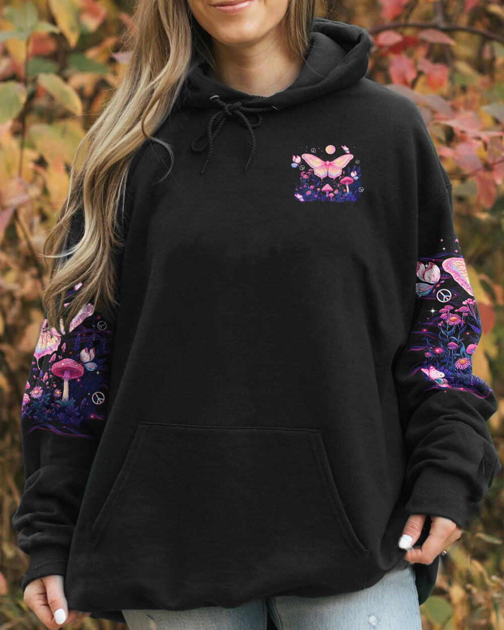I Believe There Are Angels Among Us Pink Butterfly and Mushroom Magical Nature AOP Shirts _7_ jMr8G
