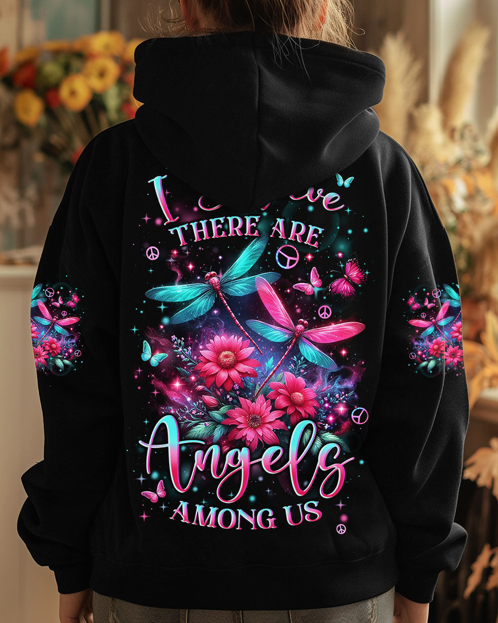 I Believe There Are Angels Among Us Pink and Teal Dragonfly AOP Shirts _7_ A0yh5
