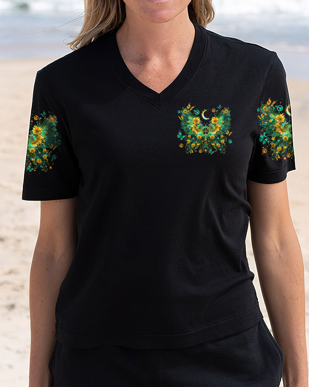 I Believe There Are Angels Among Us Sunflower Wings Peace Graphic AOP Shirts _11_ KFNp2