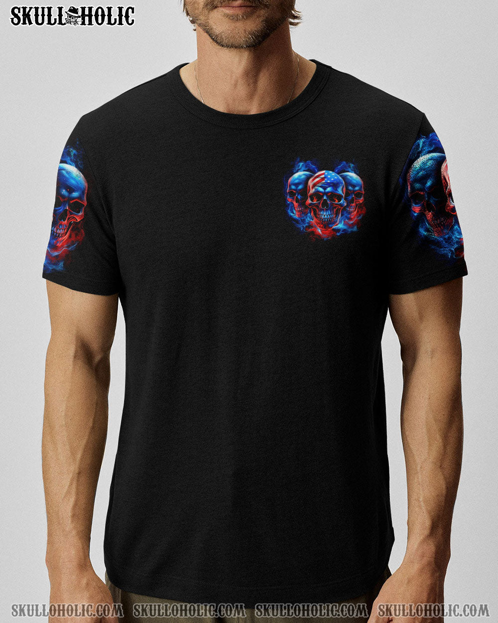I Have 3 Sides Patriotic American Flag Skull Funny Crazy Graphic AOP Shirts _3_ Gsv6L