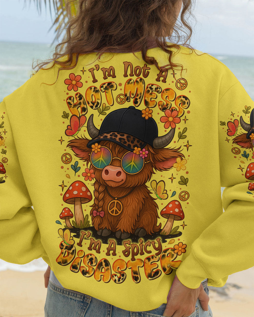 Im Not A Hot MessIm a Spicy Disaster Cute Cow with Peace Sign _26 Fun Floral Design AOP Shirts _11_ 1YoOc