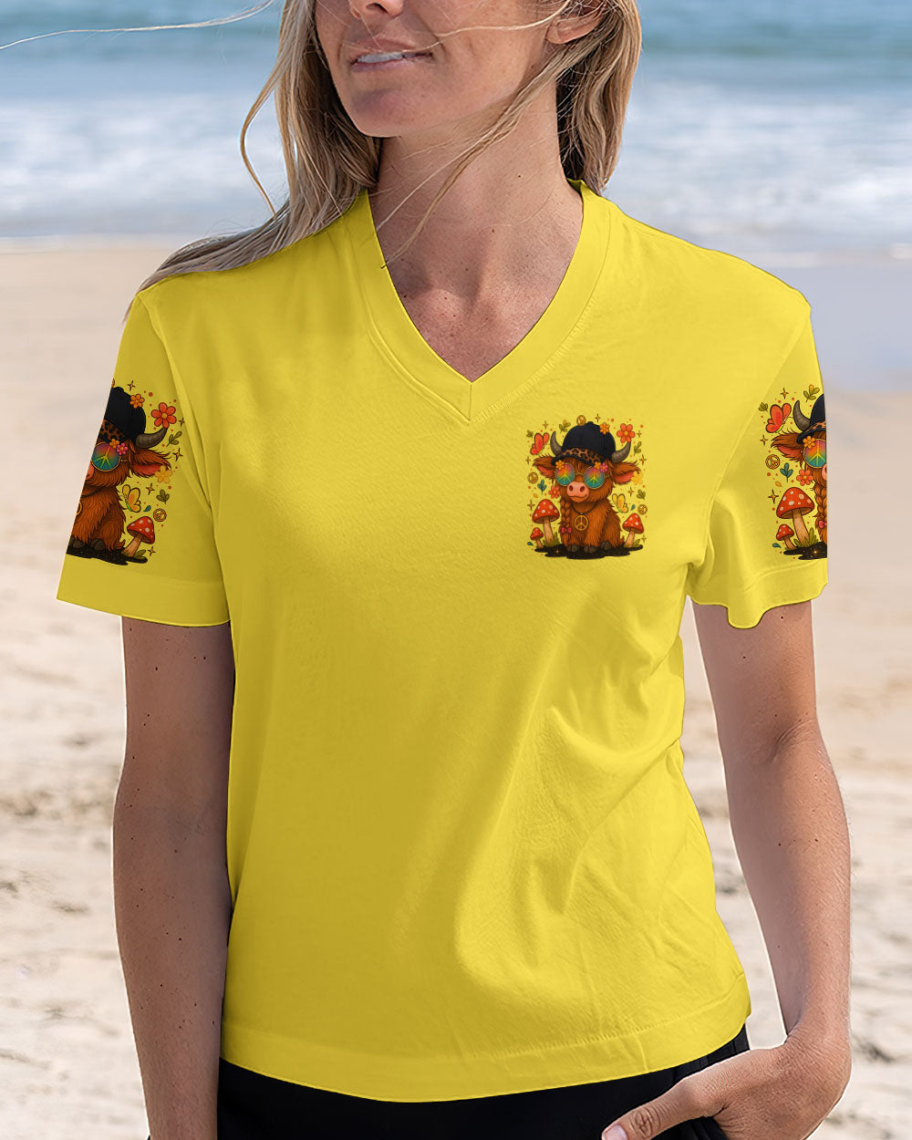 Im Not A Hot MessIm a Spicy Disaster Cute Cow with Peace Sign _26 Fun Floral Design AOP Shirts _6_ fLlUK