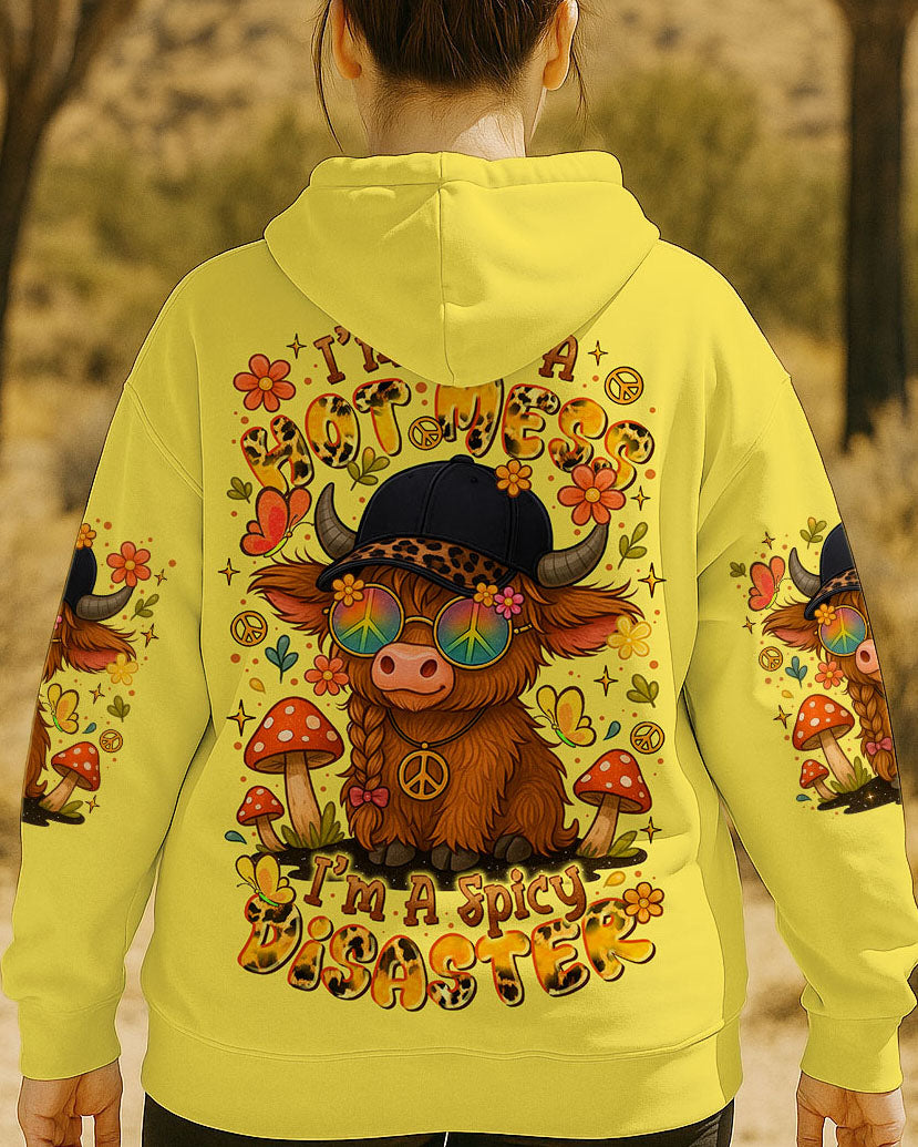 Im Not A Hot MessIm a Spicy Disaster Cute Cow with Peace Sign _26 Fun Floral Design AOP Shirts _9_ EZUG6