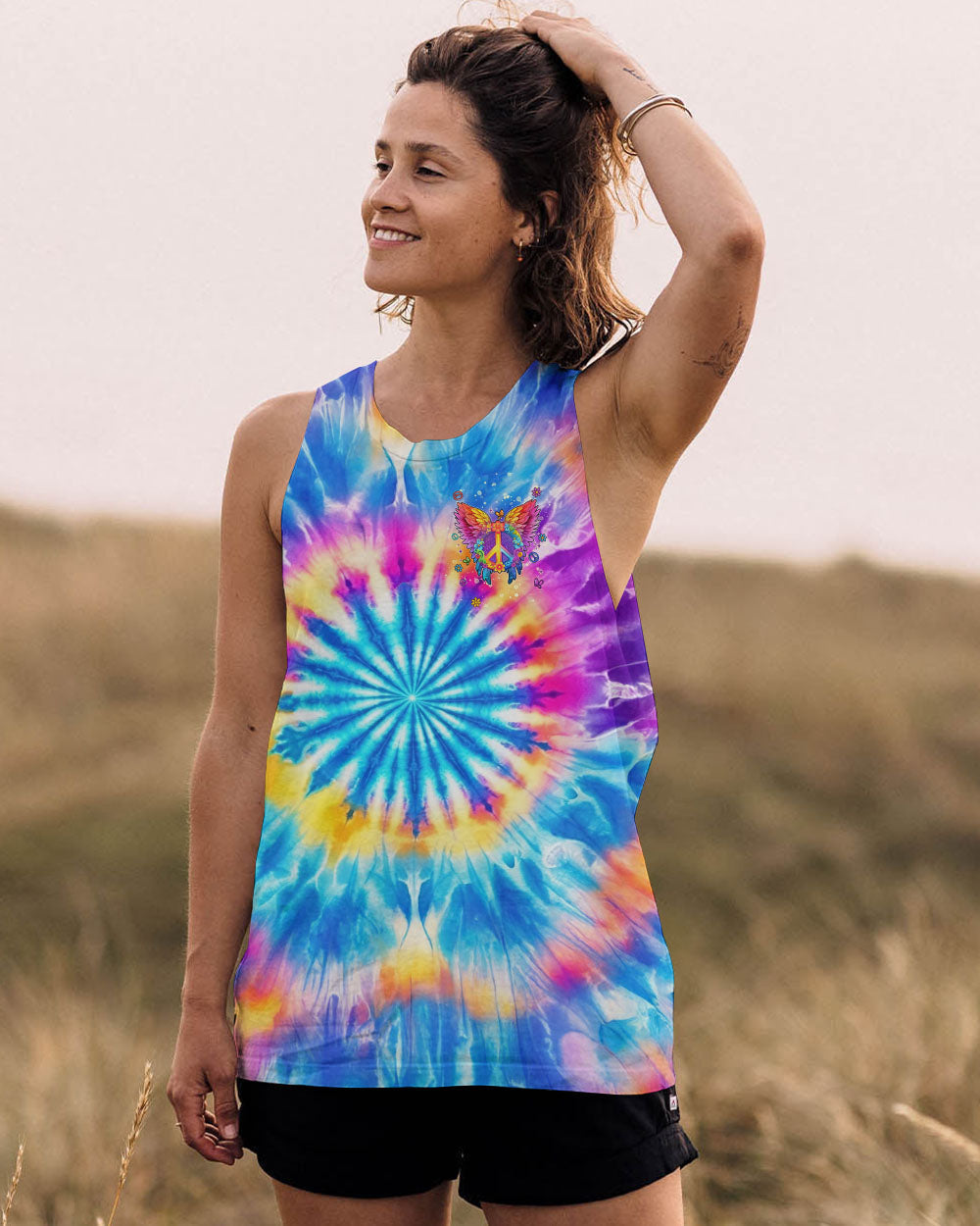 Imagine All The People Living Life In Peace Tie Dye Peace Symbol Graphic Tee for Women AOP Shirts _12_ VweOA