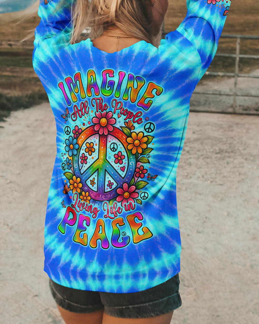 Imagine All The People Living Life in Peace Peace Symbol Bright Tie Dye AOP Shirts _10_ HTUB1